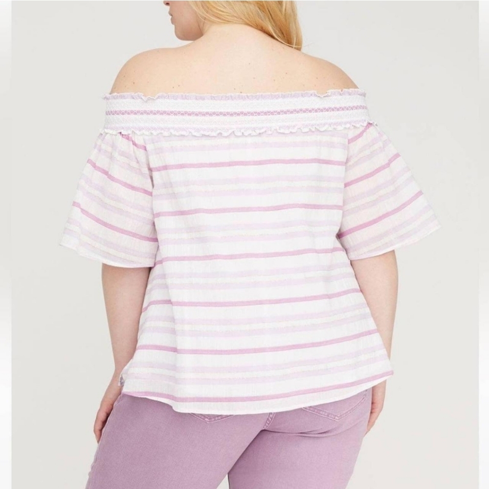 Lane Bryant off the shoulder short sleeve pink and white top. Size 22